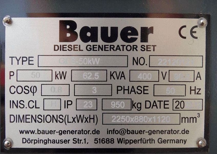 Дизельний генератор BAUER GFS-50kW GFS50 фото