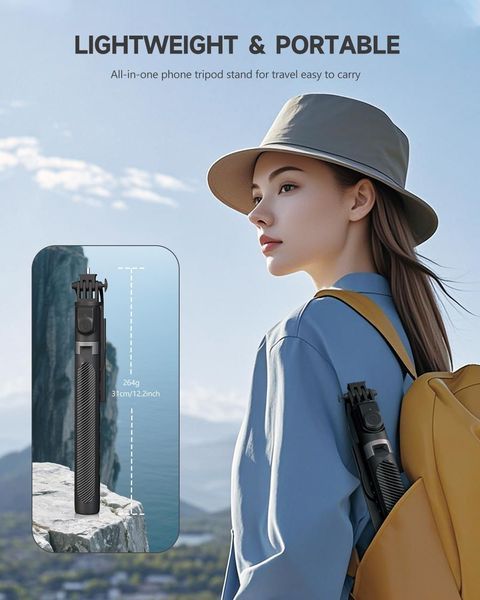 Штатив-селфи-палка 2 в 1 RISEOFLE Rfltp180 (180 см) с Bluetooth-пультом и креплением 1/4" T3481 фото