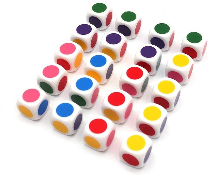 Цветные точечные игральные кости (кубики) 16 мм 20шт для изучения цветов 0879 фото