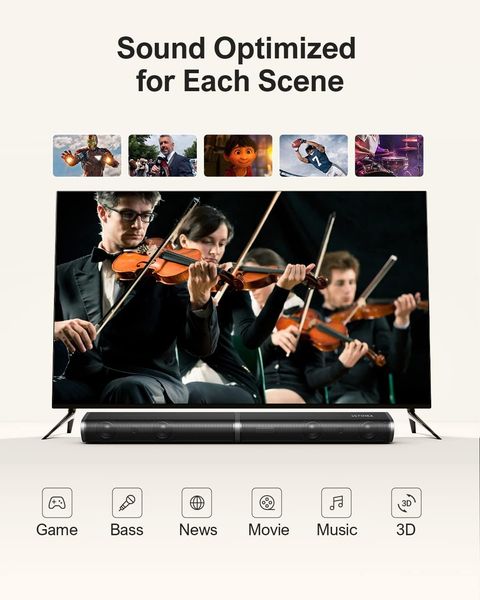 Саундбар Ultimea Tapio VII для телевізора, 190 Вт 2.1 із сабвуфером, 5.0 Bluetooth, AUX, USB, чорний 0405 фото