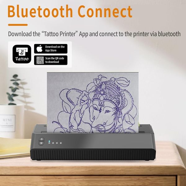 Бездротовий трансферний принтер для татуювань Meihengtong з Bluetooth + 10 листів паперу 0407 фото