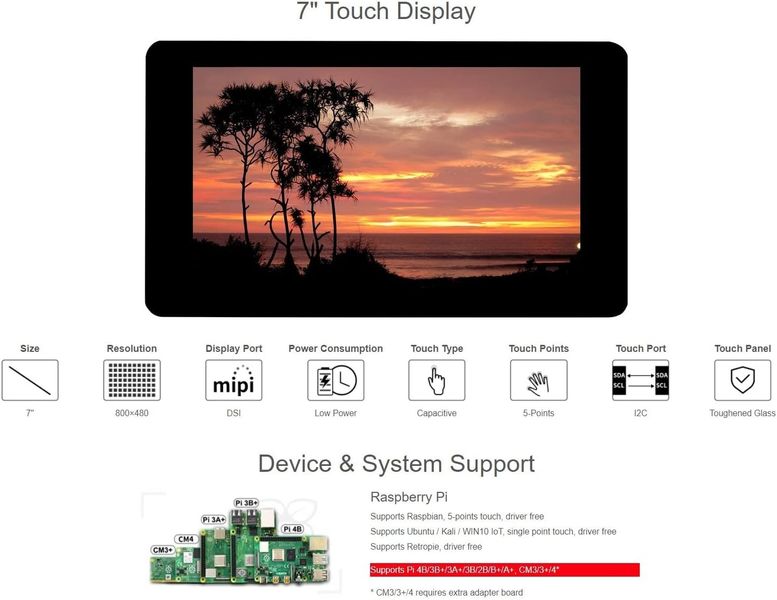 Сенсорный дисплей Waveshare 7 дюймов для Raspberry Pi, 800x480 1419 фото