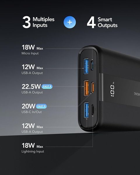 Портативное зарядное устройство с быстрой зарядкой USB C 22,5 Вт, T1724 фото