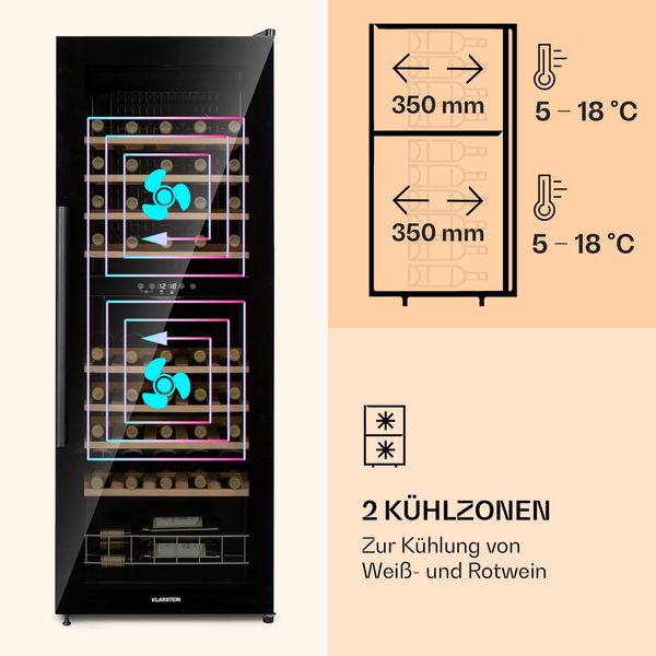Винный холодильник Klarstein Barossa 54 Duo, 2 зоны 148 л, 54 бутылки, черный (10045822) УЦЕНКА 10045822 фото