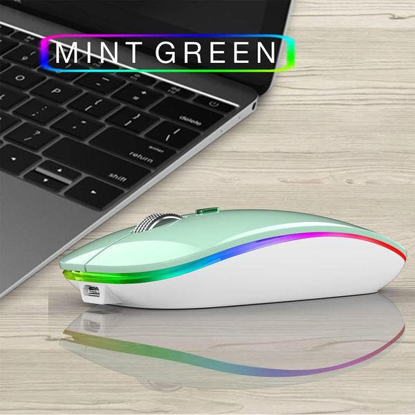 Бездротова світлодіодна миша Uiosmuph USB 2,4G з адаптером типу C (м'ятно-зелений) 1172 фото