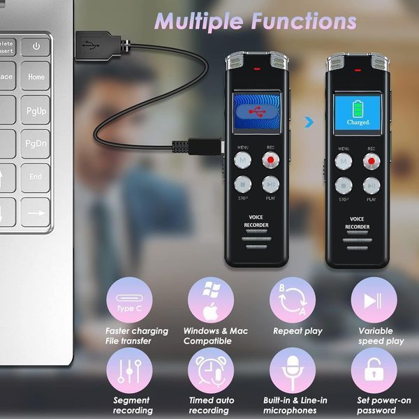 Цифровой диктофон с функцией записи и воспроизведения EVISTR L357 USB 128 ГБ T2445 фото
