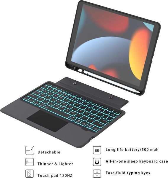 Чехол-клавиатура ROOFEI для iPad 10.2 (9/8/7 Gen) с тачпадом и RGB подсветкой Black T3534 фото