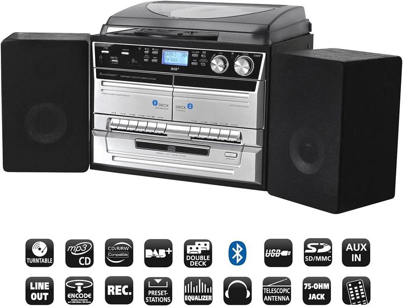 Музыкальный центр c радио DAB+/FM, CD/MP3 Soundmaster MCD5550SW, винил, двойная кассета, USB, Bluetooth m043 фото