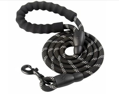 Повідець для собак зі світловідбивними смугами 1.5 м з мотузковою ручкою чорний 0544 фото