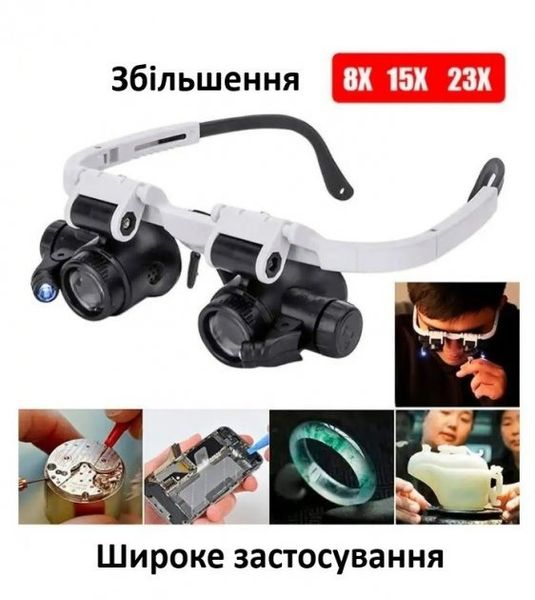 Лупа-очки бинокулярные очки с LED подсветкой Zhongdi NO.9892H-1 0781 фото
