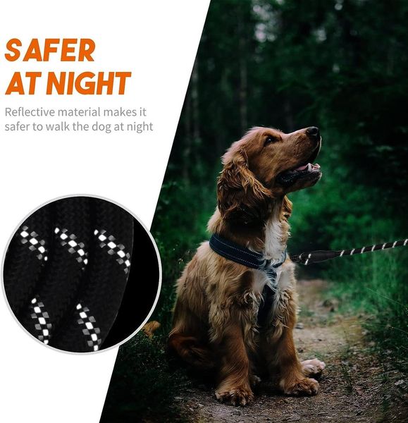 Повідець для собак зі світловідбивними смугами 1.5 м з мотузковою ручкою чорний 0544 фото