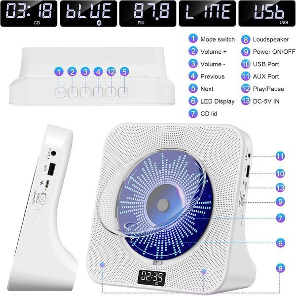 Портативний CD-програвач Gueray Bluetooth / FM-радіо T0346 фото