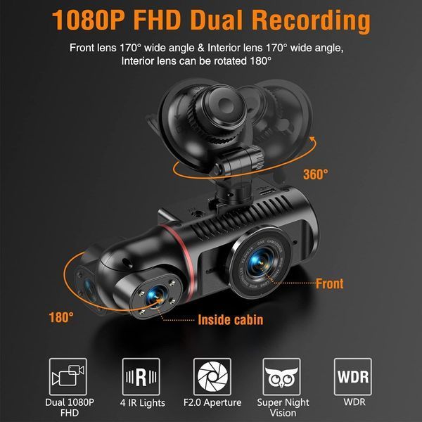 Відеореєстратор + задня камера  1080P FHD T1775 фото