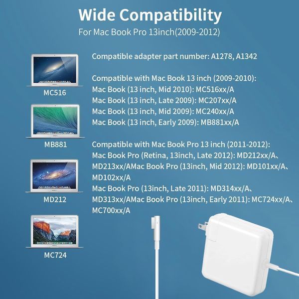 Зарядний пристрій для Mac Book Pro 60 Вт Європейська вилка T2246 фото
