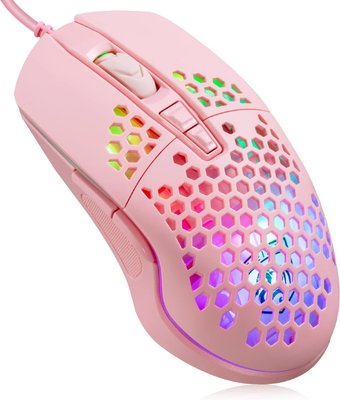 Проводная игровая мышь USB для компьютера 7 кнопок 6400 DPI, рожева 0302 фото