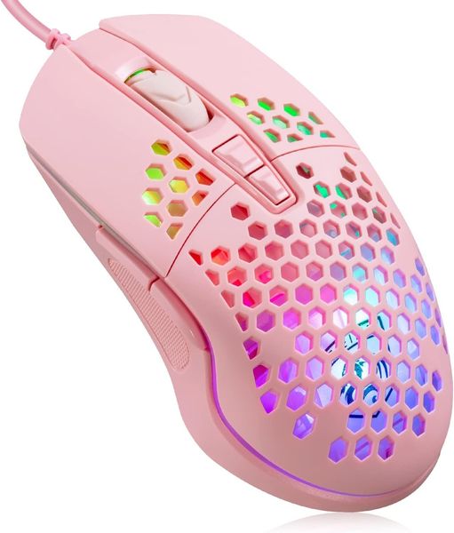 Дротова ігрова миша USB для комп’ютера 7 кнопок 6400 DPI, рожева 0302 фото