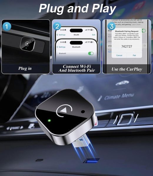 Бездротовий адаптер CarPlay та Android Auto T3620 фото