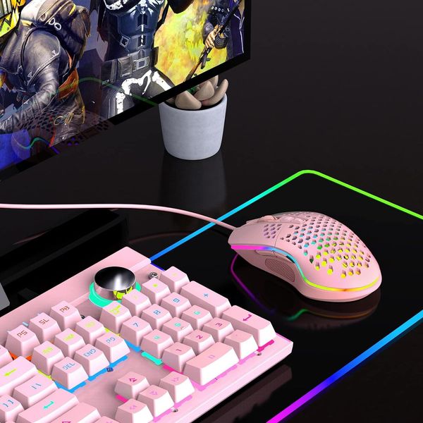 Дротова ігрова миша USB для комп’ютера 7 кнопок 6400 DPI, рожева 0302 фото