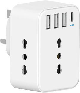 Адаптер для английской розетки HANYEA с 3 розетками Schuko и 4 портами USB T2702 фото