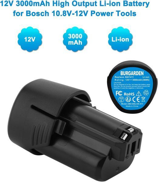 Акумулятор для електроінструментів Bosch 12V 3000mAh BURGARDEN (2шт) T1191 фото