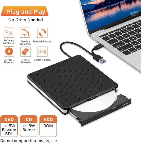 Зовнішній DVD-привід Amicool USB 3.0, Type-C CD DVD +/-RW  1175 фото