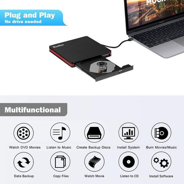 Зовнішній портативний CD/DVD +/-RW-привід USB 3.0 Rioddas  T1138 фото