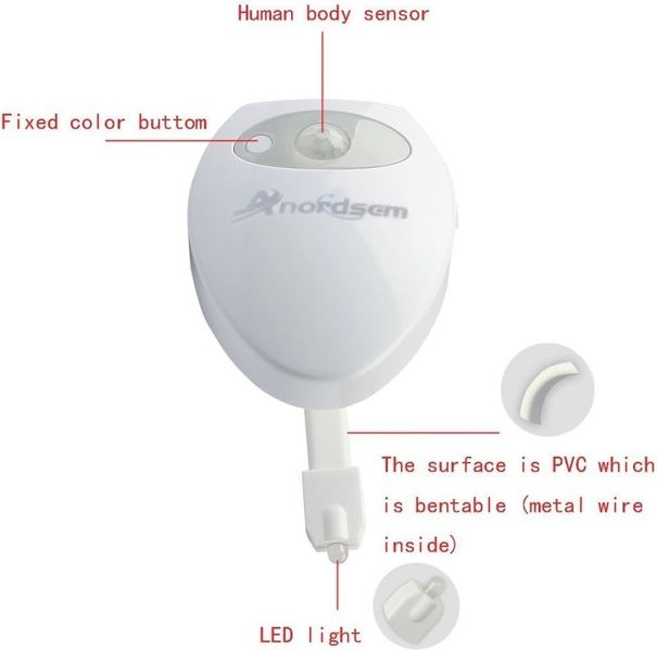 Светодиодная подсветка для унитаза Anordsem с датчиком движения, 200 мАг, 8 цветов 1275 фото