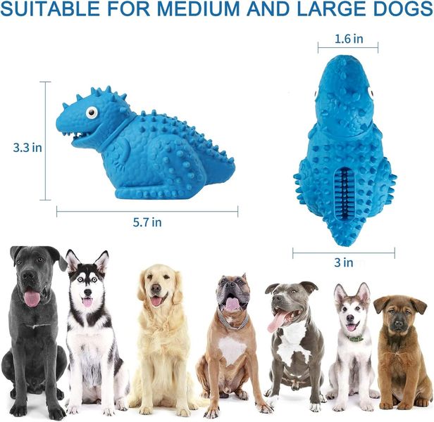 Жувальна іграшка-динозавр для собак Toozey 14,5x8,5x7,5 см із натурального каучуку, синій 0885 фото