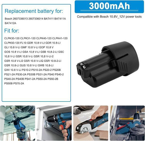 Акумулятор для електроінструментів Bosch 12V 3000mAh BURGARDEN (2шт) T1191 фото