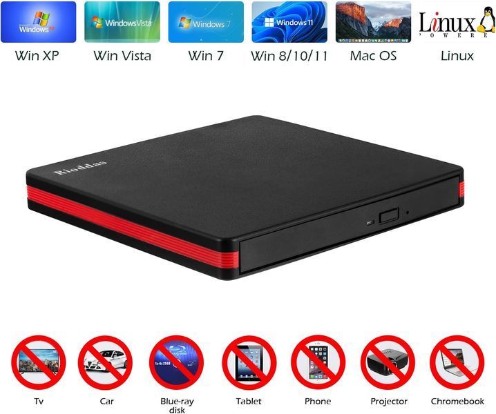 Зовнішній портативний CD/DVD +/-RW-привід USB 3.0 Rioddas  T1138 фото