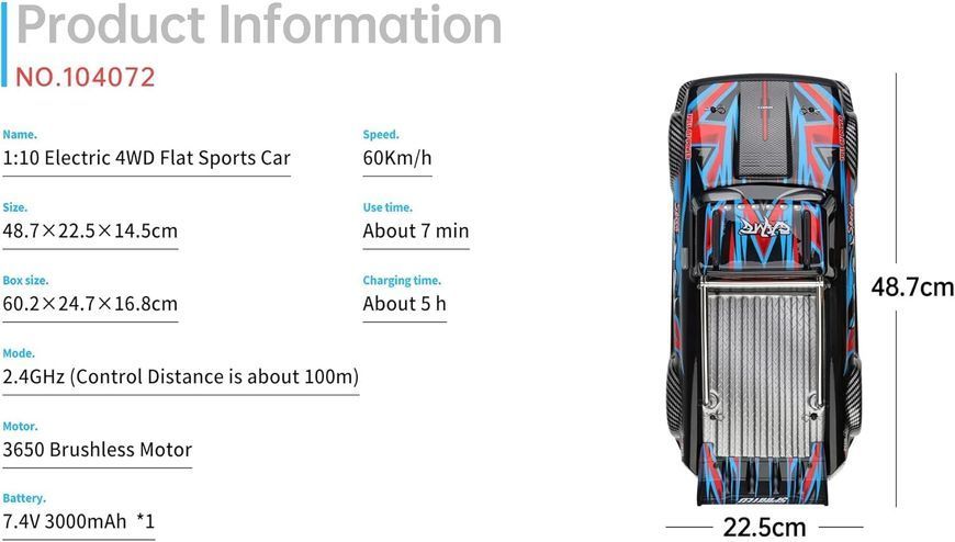 Бесщеточный радиоуправляемый автомобиль для дрифта WLTOYS 104072 RTR 1/10 2,4 ГГц 4WD 60 км/ч T1577 фото