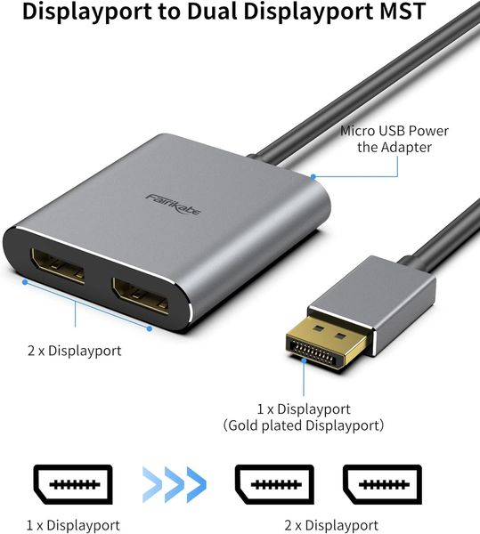 Переходник-разветвитель с DisplayPort на двойной DisplayPort 4K 60Hz 1431 фото