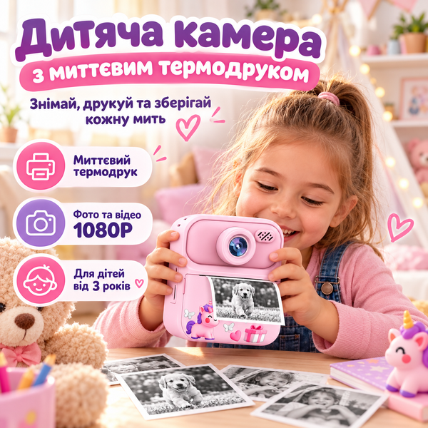 Детская камера с мгновенной печатью и аккумулятором 1300 мАч A5004 фото