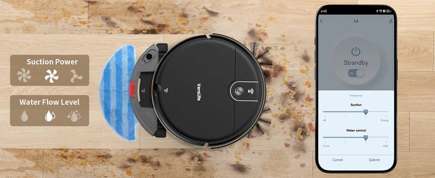 Робот-пилосос для сухого та вологого прибирання Verslife L6 з керуванням через Wi-Fi (Вітринний зразок) M3146 фото