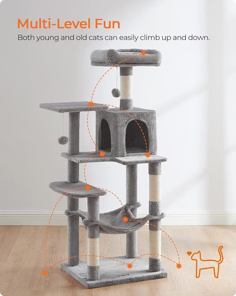 Дом-когтеточка (царапка) для кошек с игровым комплексом 143 см, серая 0791 фото