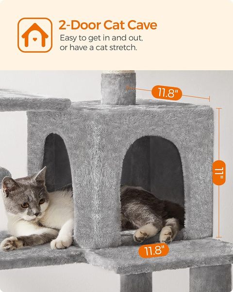 Будинок-кігтеточка (дряпка) для кішок з ігровим комплексом 143 см, сіра 0791 фото