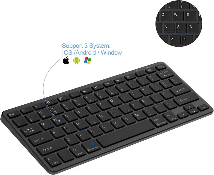 Бездротова Bluetooth клавіатура для iOS/Android/Windows, чорна 1282 фото
