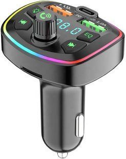 FM-трансмітер Q7 Bluetooth з RGB-підсвіткою та двома USB-портами Black T3544 фото