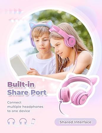 Дитячі навушники зі світлодіодним підсвічуванням iClever HS20 Cat Ear 0168 фото