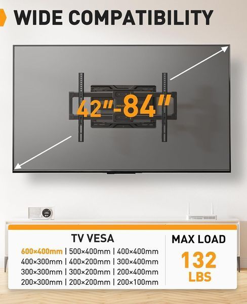 Поворотний настінний кронштейн/кріплення Perlegear Full Motion для телевізорів 42&ndash;84 дюйми T0118 фото