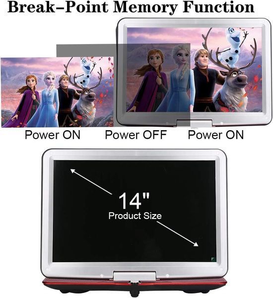 Портативний DVD-плеєр YOOHOO 14.1" з поворотним екраном та акумулятором 6 годин Red M3345 фото