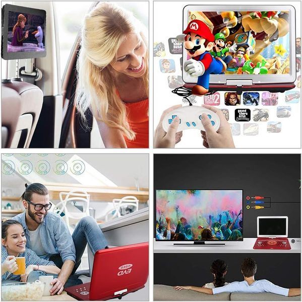 Портативний DVD-плеєр YOOHOO 14.1" з поворотним екраном та акумулятором 6 годин Red M3345 фото