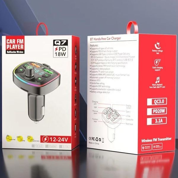 FM-трансмітер Q7 Bluetooth з RGB-підсвіткою та двома USB-портами Black T3544 фото