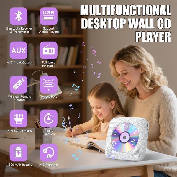 Портативный CD-плеер с динамиком Gueray Bluetooth / FM-радио T2757 фото