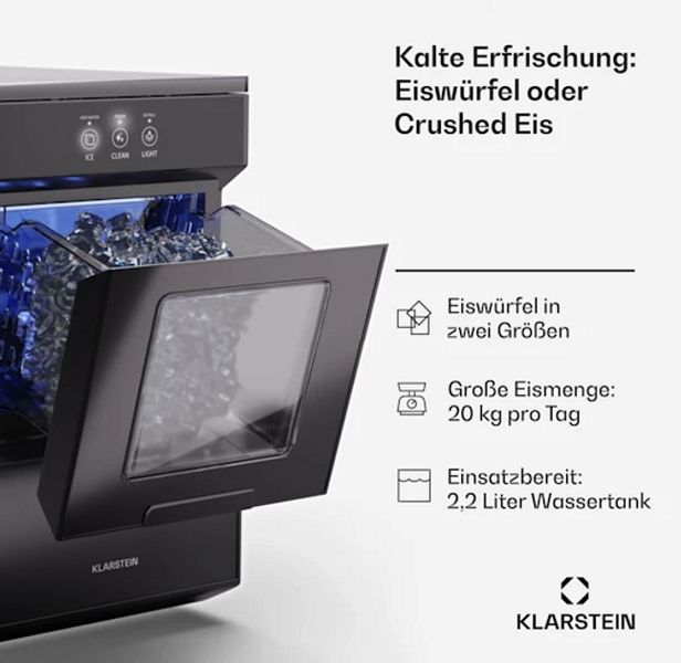 Льодогенератор Klarstein Ice Galet 20 кг/доба, 2,2 л, чорний (10045476) 10045476 фото