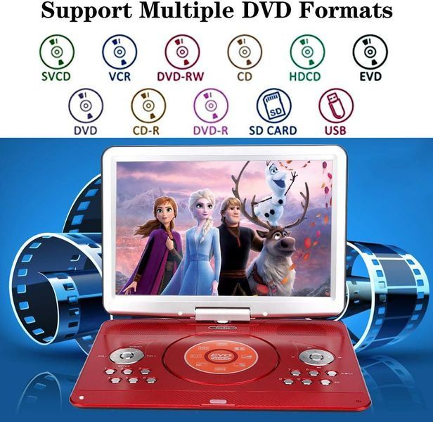 Портативний DVD-плеєр YOOHOO 14.1" з поворотним екраном та акумулятором 6 годин Red M3345 фото