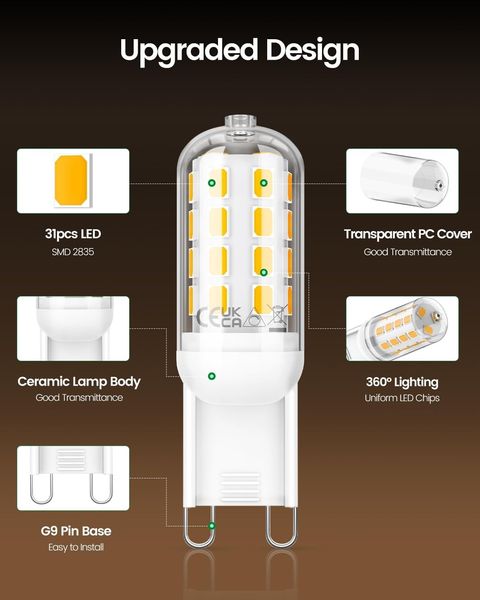 Светодиодные лампы Tailcas G9 с возможностью затемнения, 5 Вт, 450 ЛМ, теплый белый 1234 фото