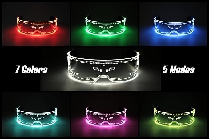 Світлодіодні окуляри в стилі кіберпанк Nulogx Apollo із 7 кольорами та 5 режимами освітлення 0727 фото